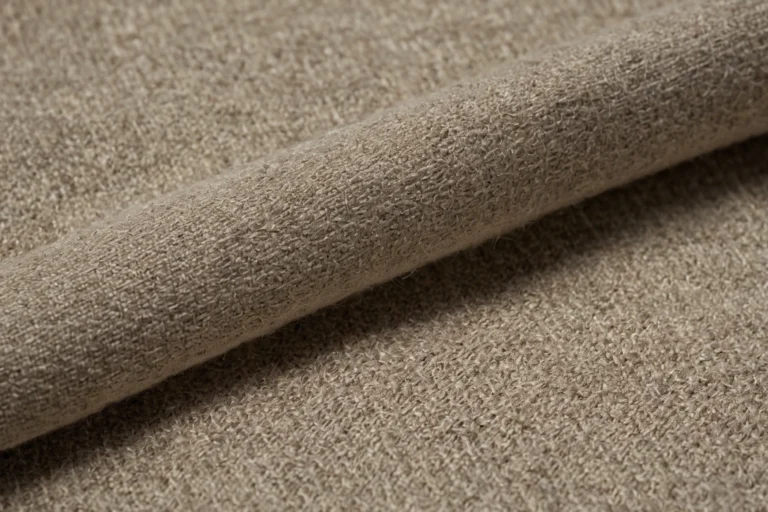 Folded lengths of upholstery fabric under low raking light, the surface relief of the weave thrown into shadow